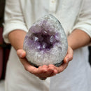 Amethyst Geode Crystal Egg with incredible Agate formations, Natural cave shaped polished agate stone