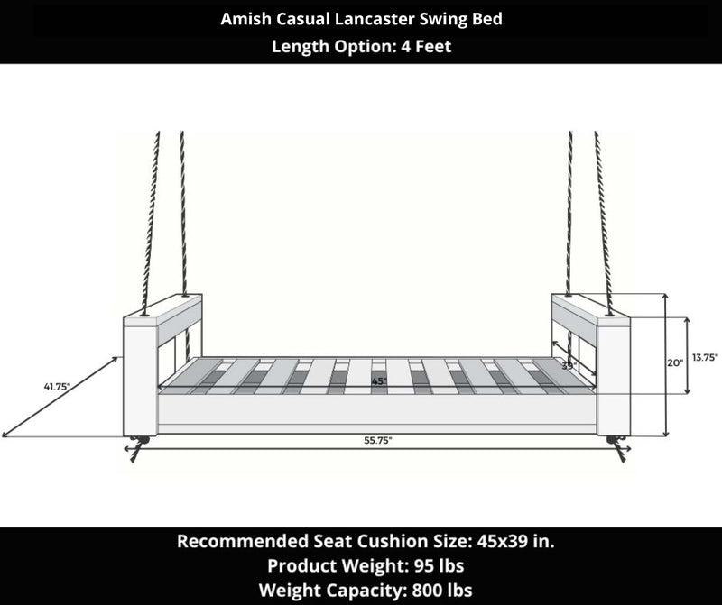Amish Casual Lancaster Daybed Swing Bed, 4 Ft Cedar with Clearcoat