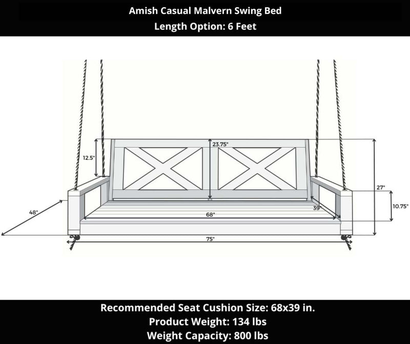 Amish Casual Malvern Porch Swing Bed, 6 Ft Dark Walnut