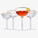Vintage Crystal Champagne Coupe Gold Rim Hexagonal Angled Glasses | Set of 4 | 6 oz