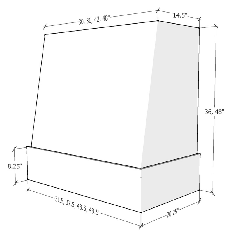 Primed Wood Range Hood With Angled Front and Walnut Band - 30", 36", 42", 48", 54" and 60" Widths Available