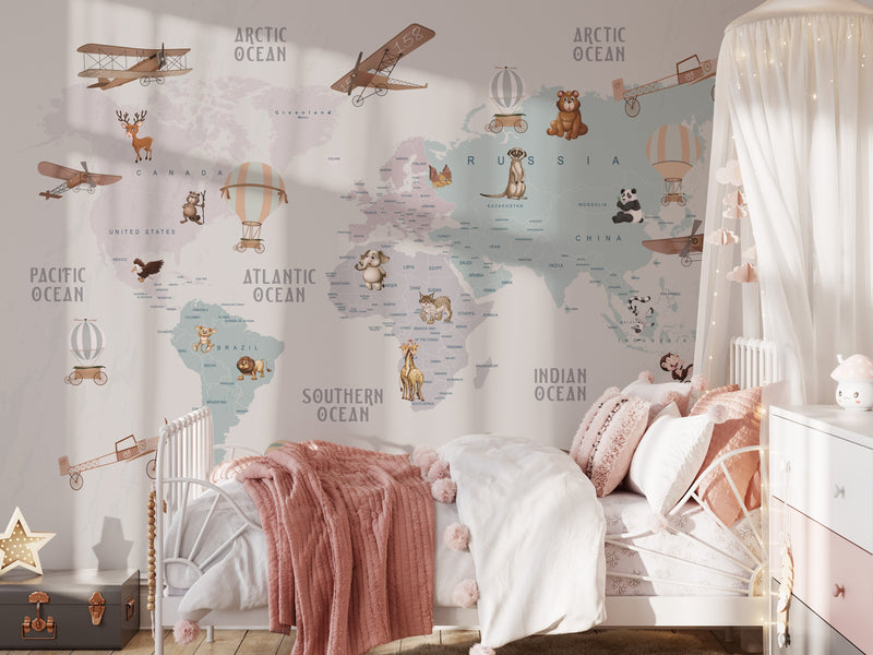 Peel and Stick World Map Wallpaper for Kids