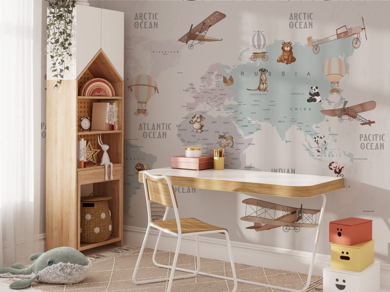 Peel and Stick World Map Wallpaper for Kids