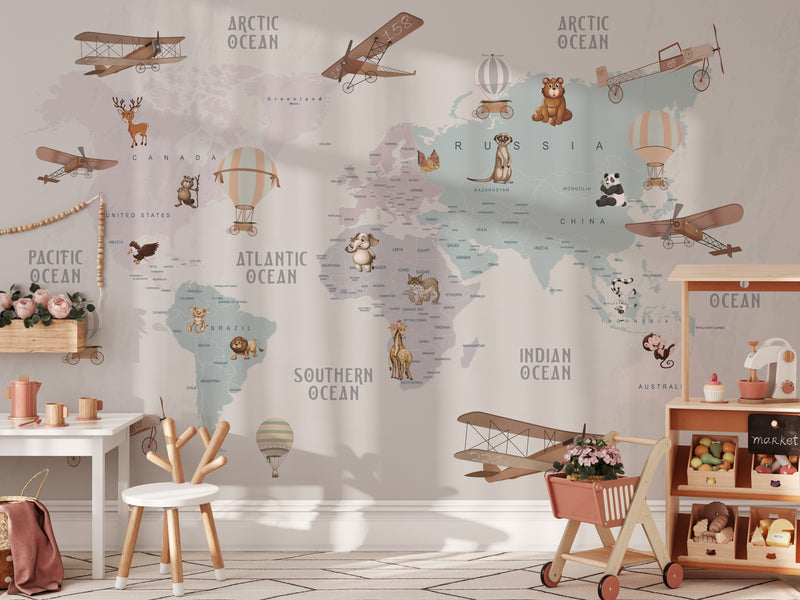 Peel and Stick World Map Wallpaper for Kids