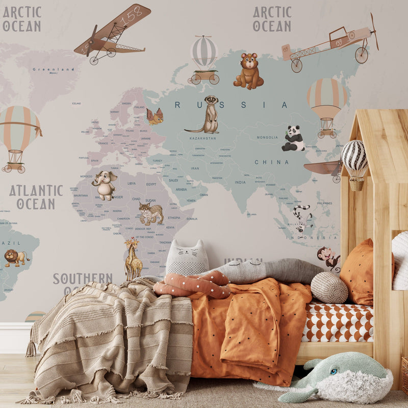 Peel and Stick World Map Wallpaper for Kids