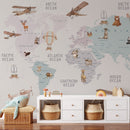 World Map Wallpaper for Kids - Peel and Stick Wall Mural