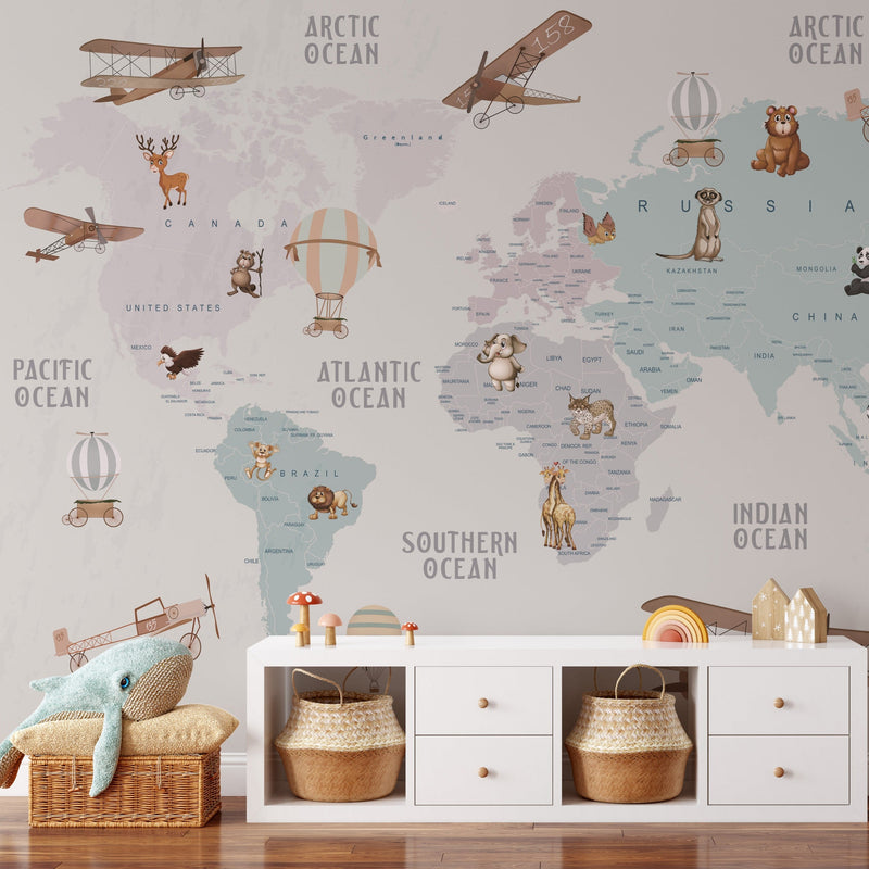 Peel and Stick World Map Wallpaper for Kids