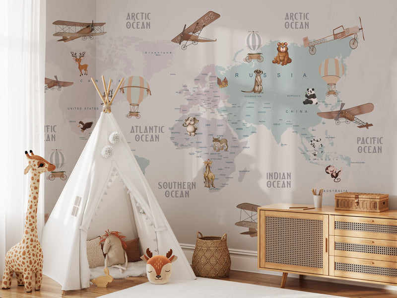 Peel and Stick World Map Wallpaper for Kids