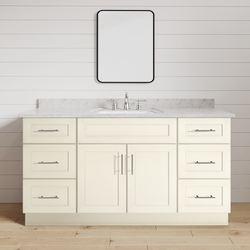 54 Inch Antique White Shaker Single Sink Bathroom Vanity with Drawers