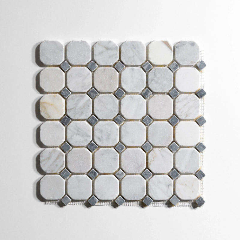 Antique Carrara / Bardiglio Octagon Mosaic Marble Tile