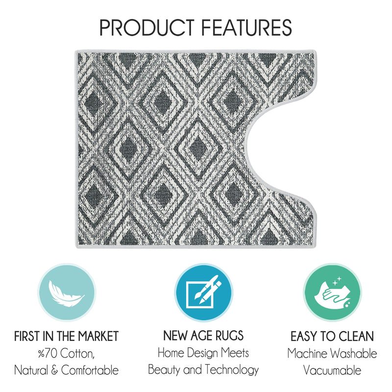 Geometric Design U Shape Bathroom Rug | 20”x24" | Gray2