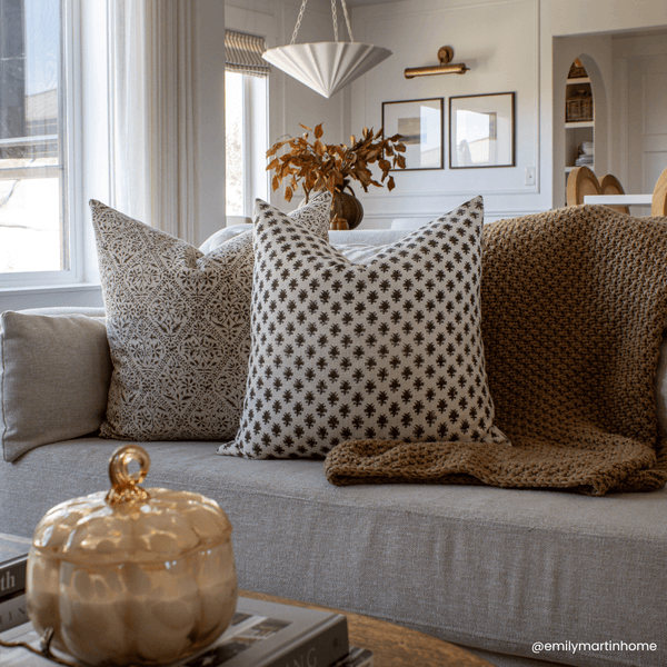 Mariella Floral Block Printed Pillow Cover | Mustard, photo 2 of 11