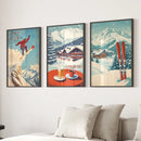Ski Lodge Set of 3 Prints: Retro Snowboard, Après Ski Art by Wall Art Set