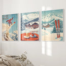 Ski Lodge Set of 3 Prints: Retro Snowboard, Après Ski Art by Wall Art Set