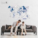 3D Wooden World Map Aqua