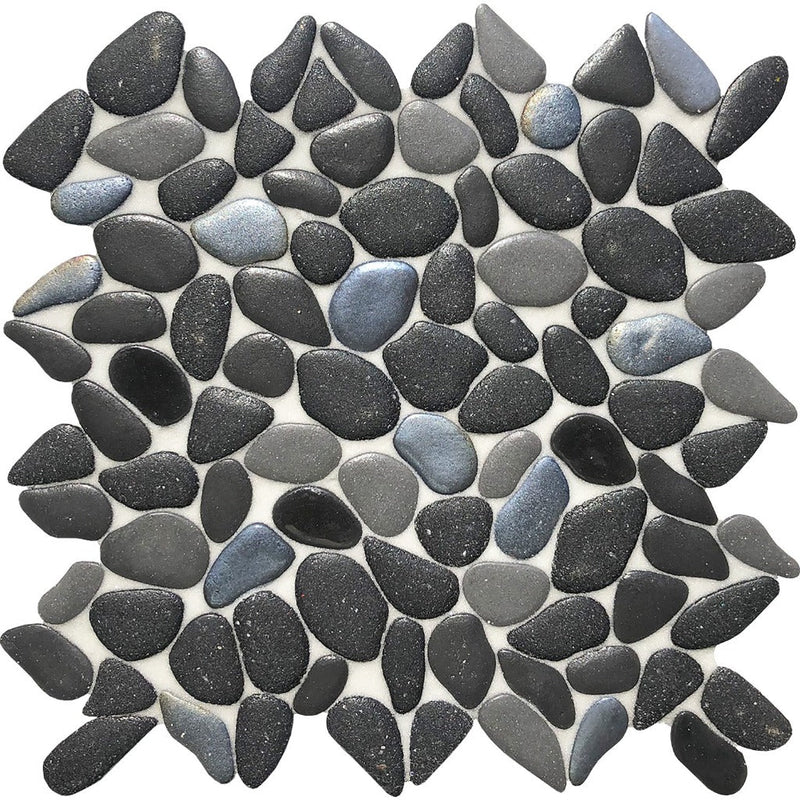Aquatica Abyss Black Random Pebble Mosaic 10.5"x10.5" - Liquid Rocks Collection