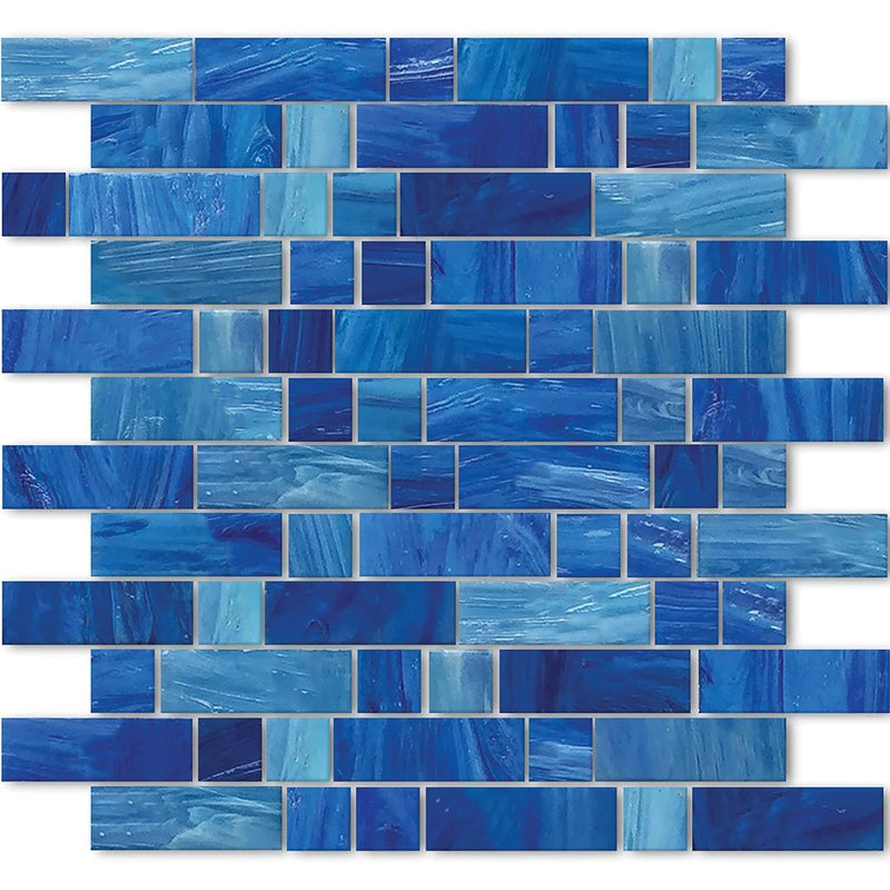 Aquatica Aegean 1"x1" & 1"x3" Glass Mosaic Tile 11.75"x12" - Dash Collection