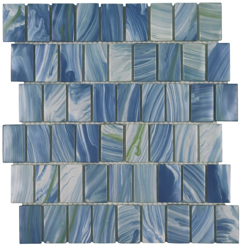 Aquatica Antilles 1.5"x2" Glass Mosaic Tile 11.75"x11.5" - Slip Stream Collection