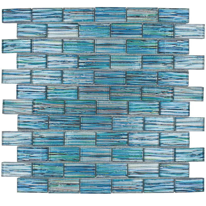 Aquatica Aqua 1"x2" Glass Mosaic Tile 11.75"x11.75" - Rainbow Collection