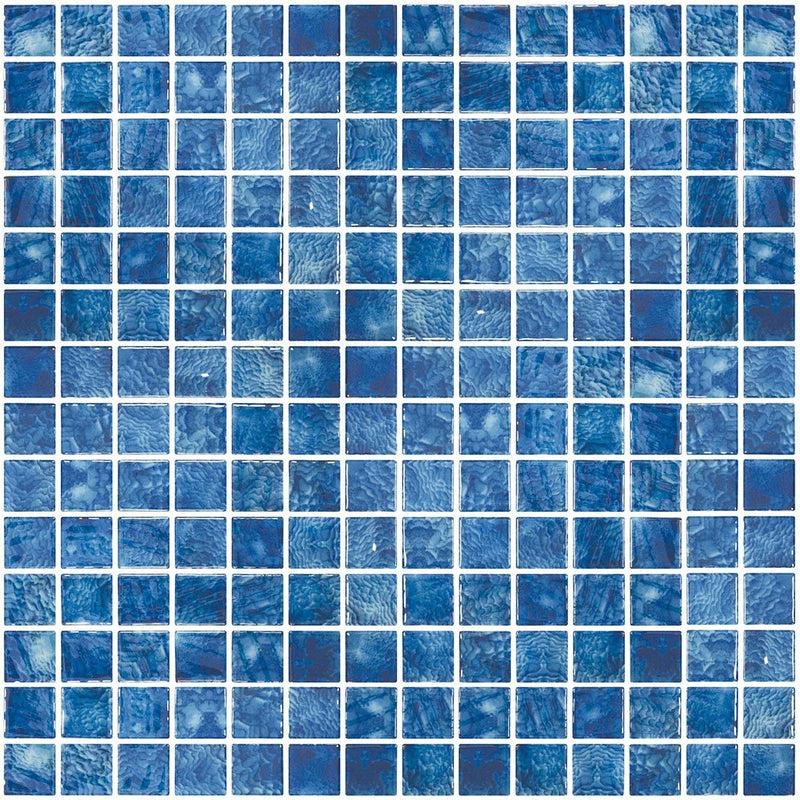 Aquatica Arrecife Blue 1"x1" Glass Mosaic Tile 12.25"x18.25" - Vanguard Collection