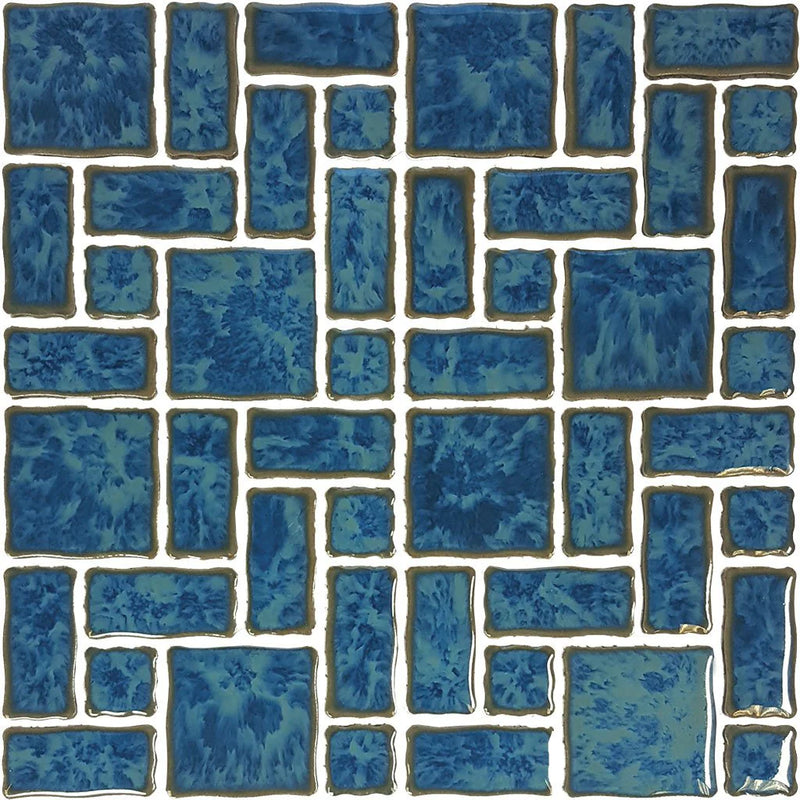 Aquatica Atlantic Green Random Pattern Porcelain Mosaic Pool Tile 12"x12" - Reflection Collection