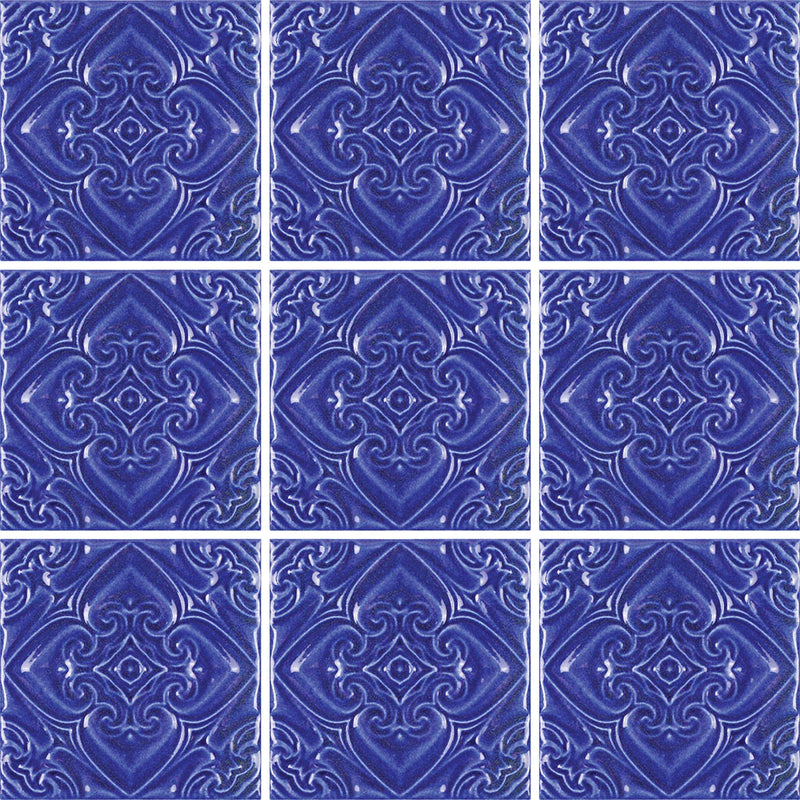 Aquatica Atlantico Blu Deco Porcelain Pool Tile 6"x6" - Melange Collection