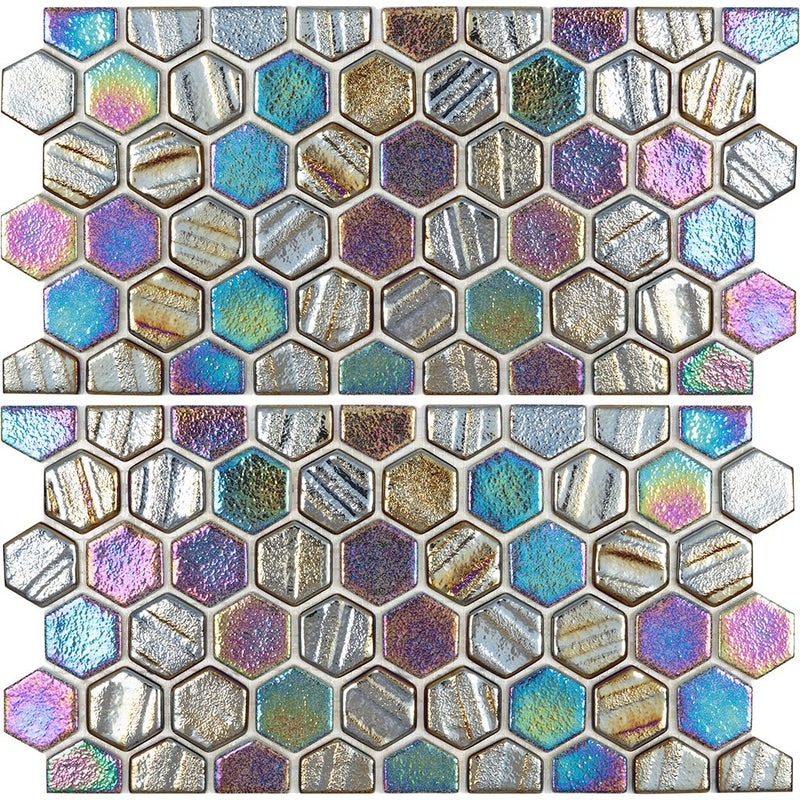 Aquatica Black 1" Hexagon Waterline Trim Glass Mosaic Tile 12"x11.5" - Illusions Collection
