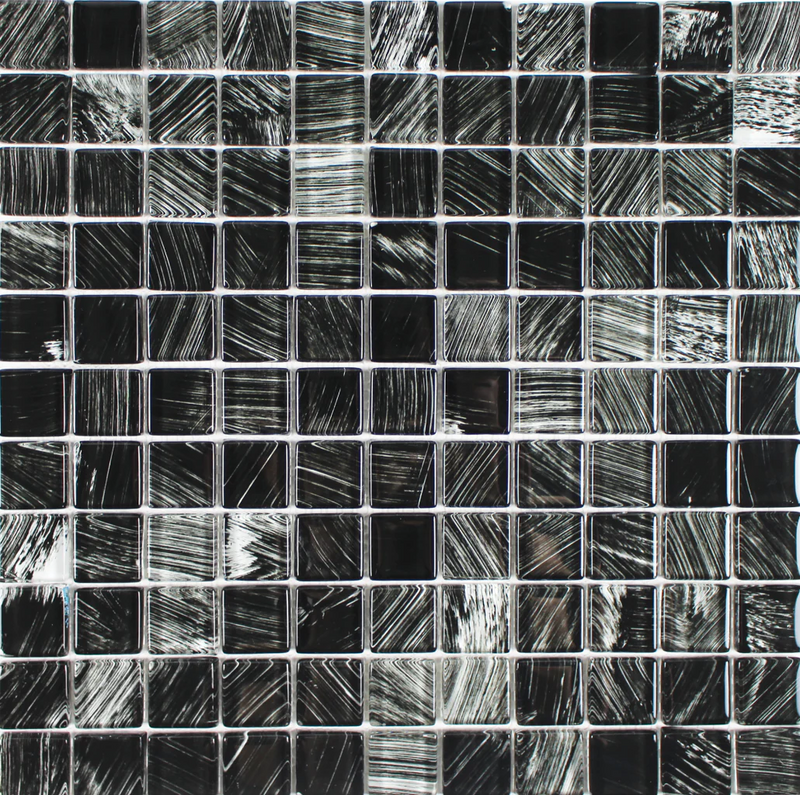 Aquatica Black 1"x1" Glass Mosaic Tile 11.5"x11.5" - Watercolors Collection