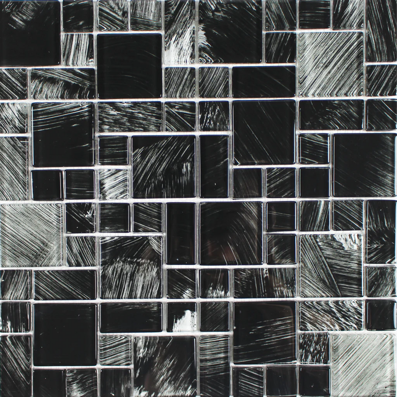 Aquatica Black Random Glass Mosaic Tile 11.75"x11.75" - Watercolors Collection