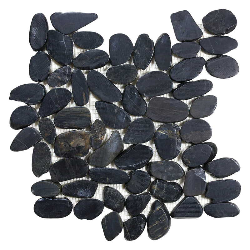 Aquatica Black Sliced Pebble Mosaic 11.75"x11.75" - Ocean Stones Sliced Collection