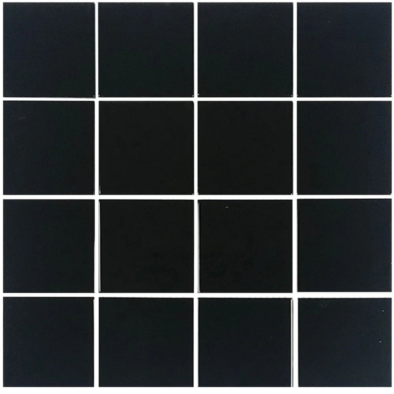 Aquatica Black Solid Glass Mosaic Tile 12"x12" - Crystal Collection