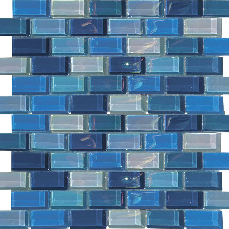 Aquatica Blue Bazaar 1"x2" Glass Mosaic Tile 12"x12" - Lux Aqua Collection