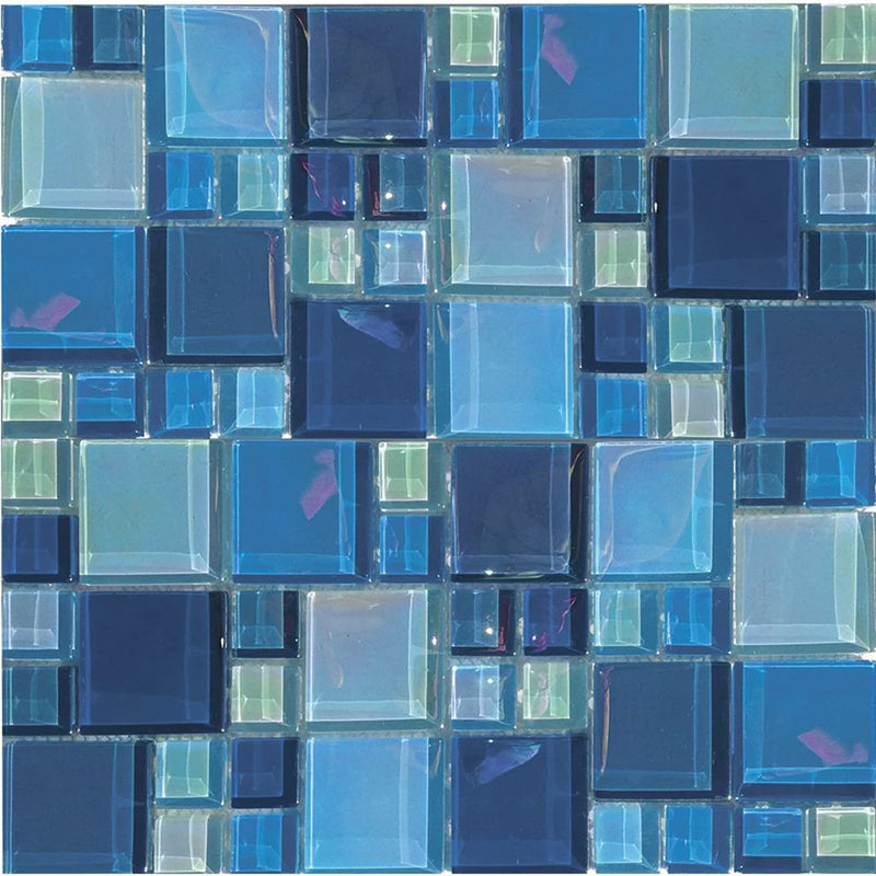 Aquatica Blue Bazaar Random Size Glass Mosaic Tile 12"x12" - Lux Aqua Collection