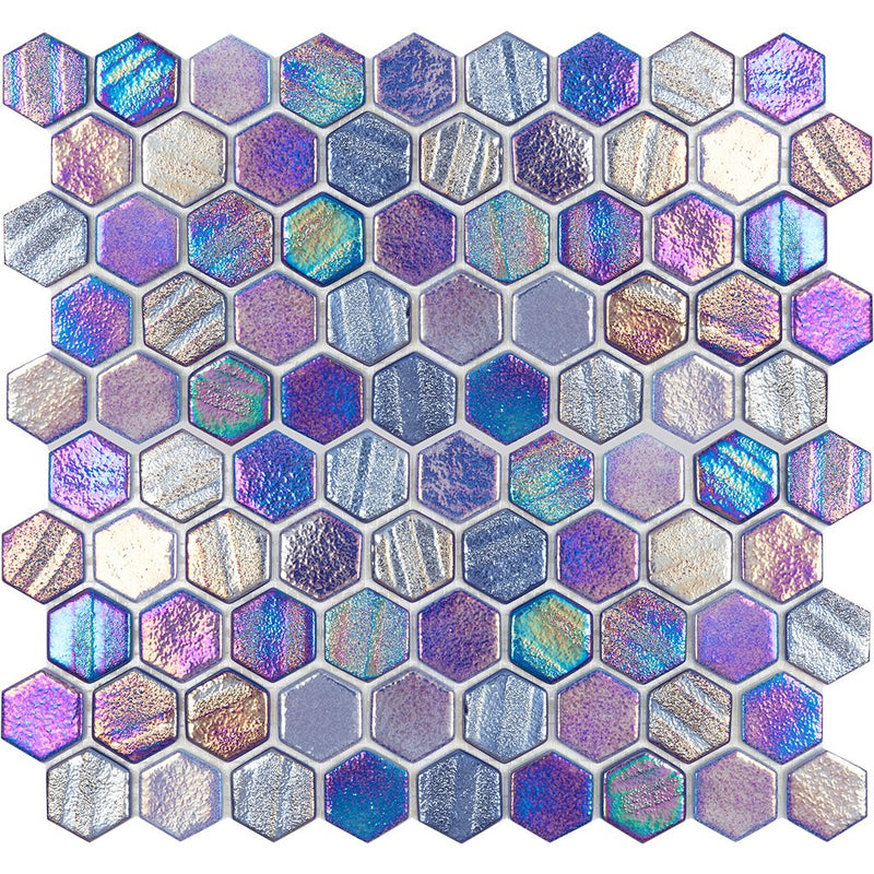 Aquatica Blue Hexagon Glass Mosaic Tile 12"x12" - Illusions Collection
