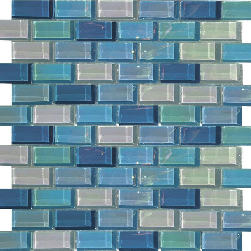 Aquatica Blue Magic 1"x2" Glass Mosaic Tile 12"x12" - Lux Aqua Collection