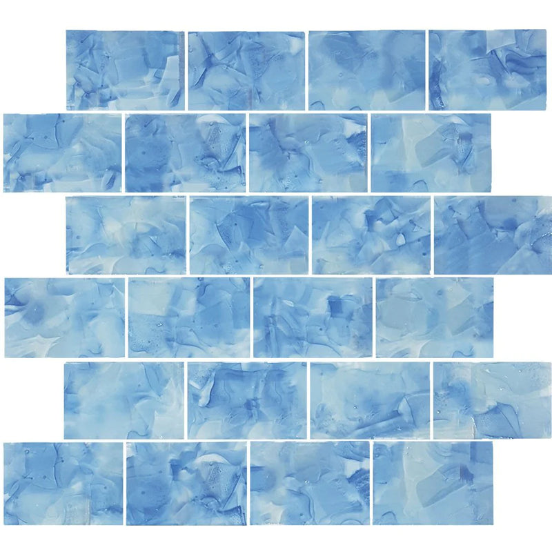 Aquatica Bluebell 2"x3" Glass Mosaic Tile 11.75"x11.75" - Flower Glass Collection