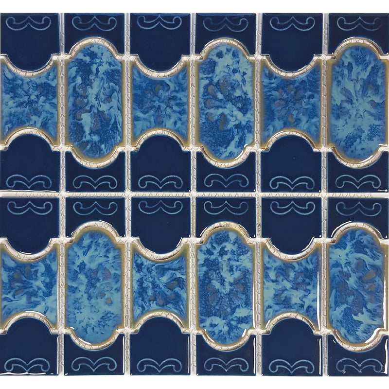 Aquatica Caribbean Blue Porcelain Mosaic Tile 12"x12.5" - Botanical Collection