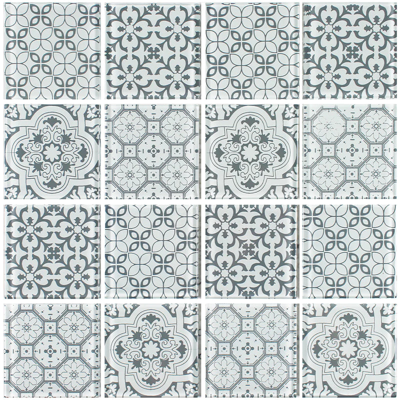 Aquatica Cinza Gray 3"x3" Glass Mosaic Tile 12"x12" - Patchwork Collection