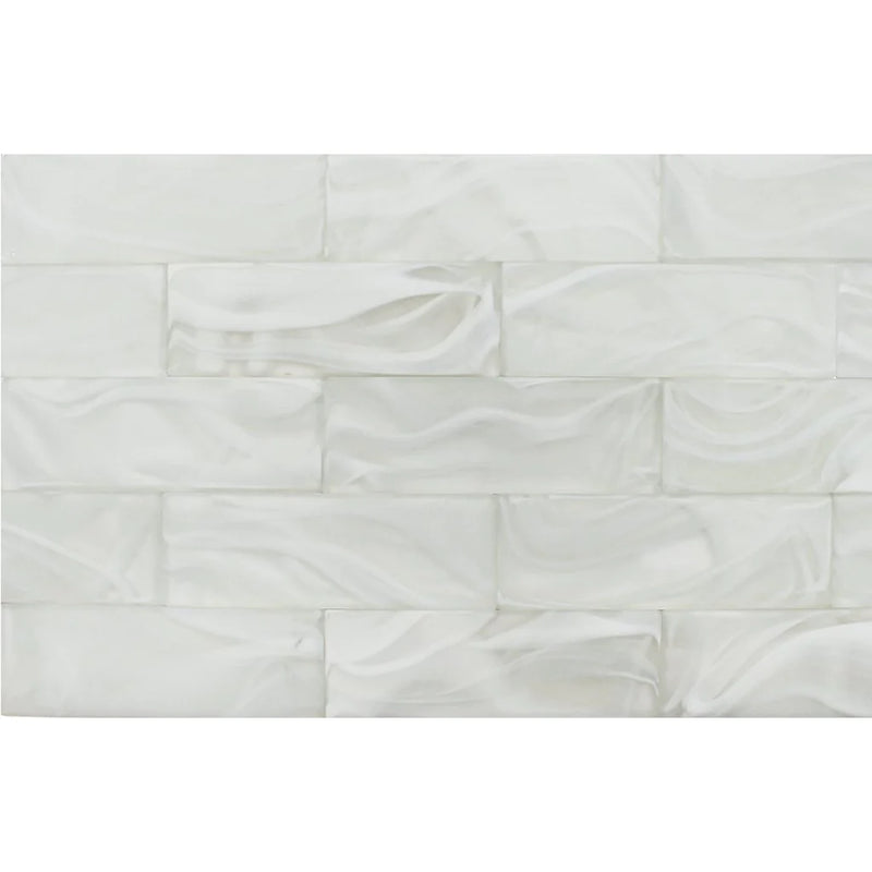 Aquatica Cirrus Glass White on White Glass Tile 3"x9" - Clouds Collection