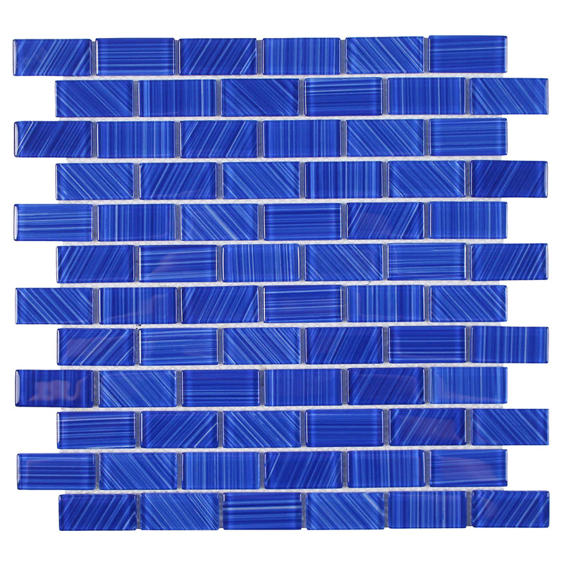 Aquatica Cobalt 1"x2" Glass Mosaic Tile 12"x12" - Striped Collection