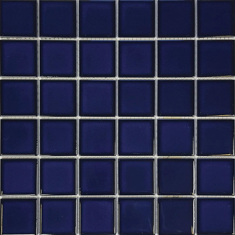 Aquatica Cobalt Blue 2"x2" Porcelain Mosaic Pool Tile 12.5"x12.5" - Harmony Collection