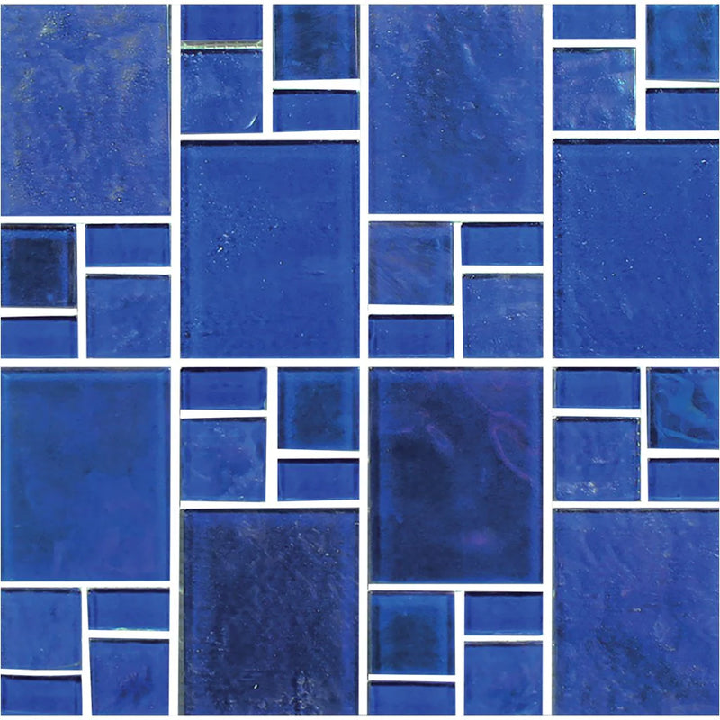 Aquatica Cobalt Random Glass Mosaic Tile 11.75"x11.75" - Piazza Collection