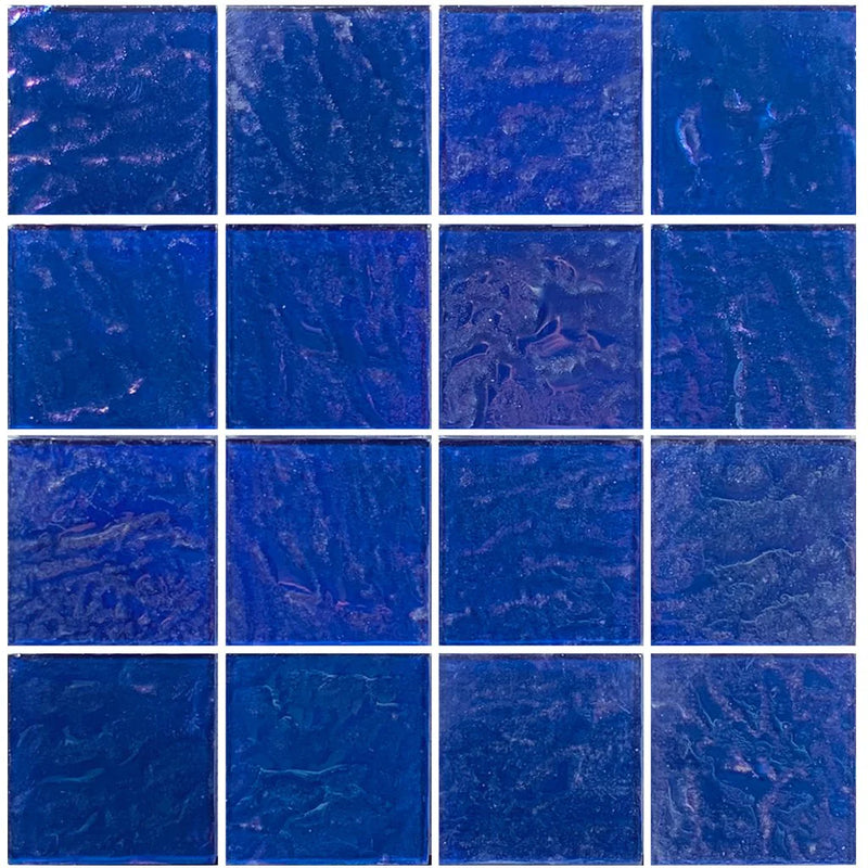 Aquatica Cobalt Textured 3"x3" Glass Mosaic Tile 12"x12" - Piazza Collection