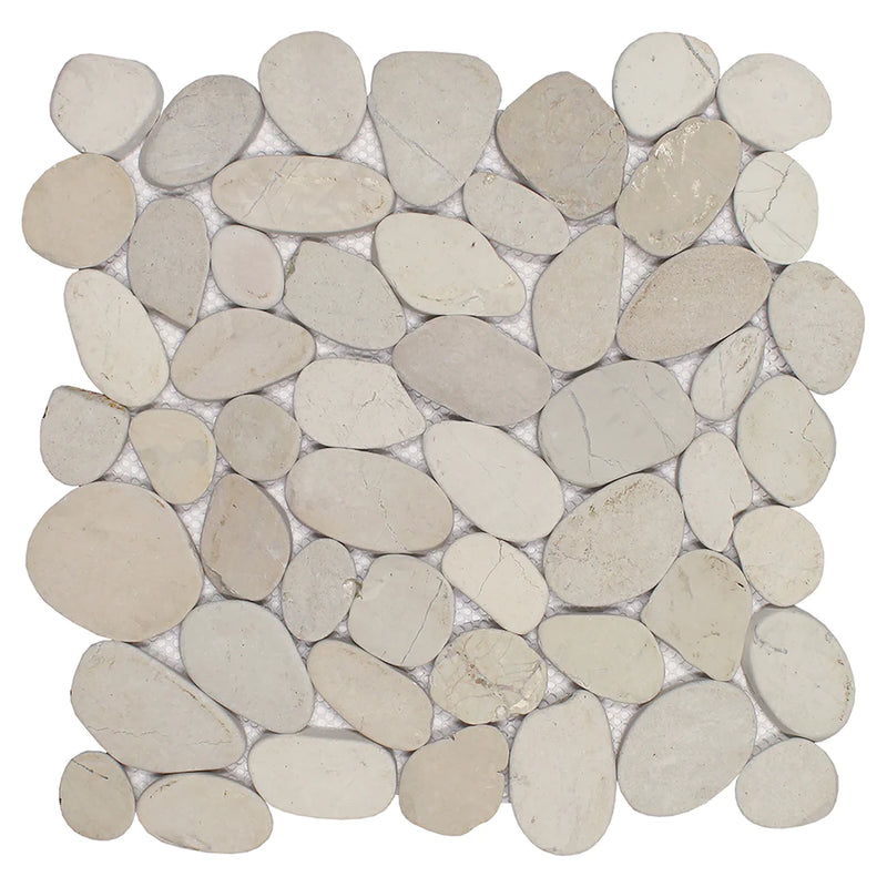 Aquatica Cream Sliced Pebble Mosaic 11"x11" - Ocean Stones Sliced Collection