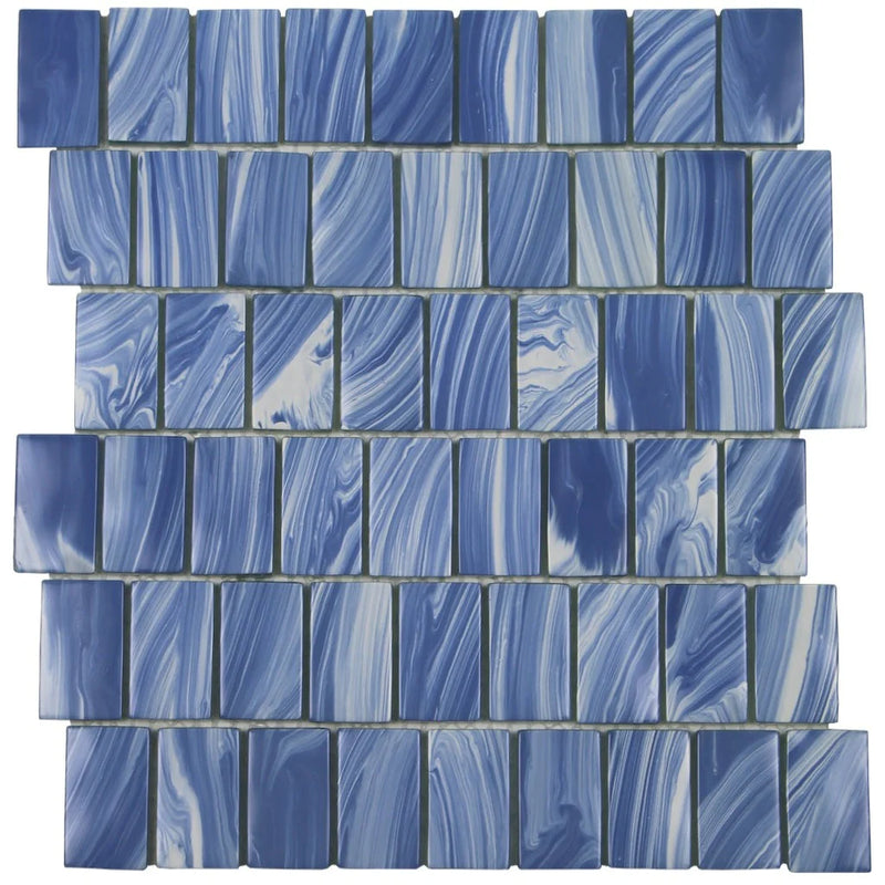 Aquatica Equatorial 1.5"x2" Glass Mosaic Tile 11.75"x11.5" - Slip Stream Collection