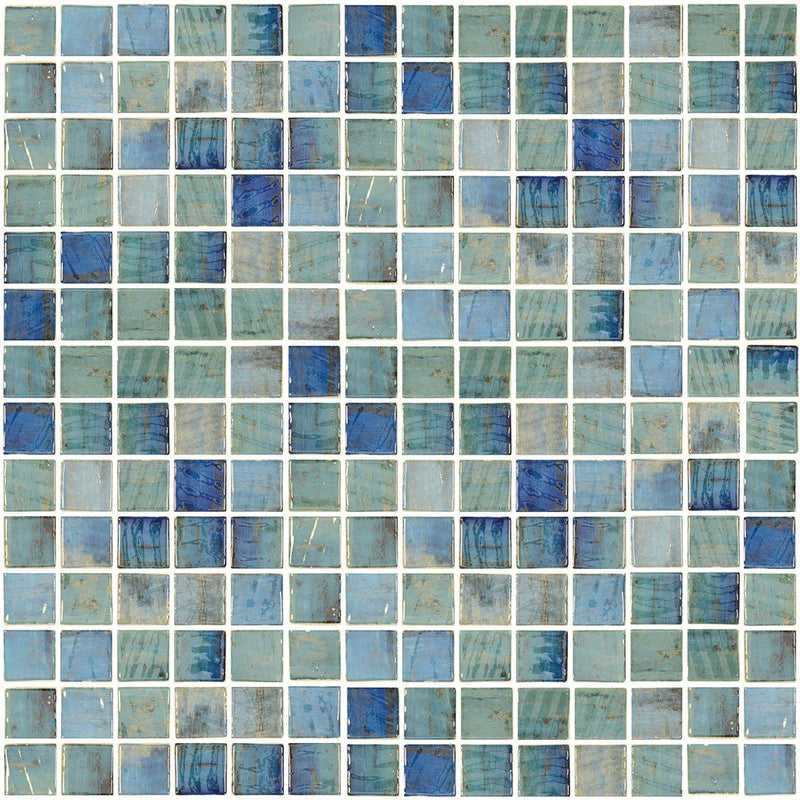 Aquatica Forest Blue 1"x1" Glass Mosaic Tile 12.25"x18.25" - Vanguard Collection
