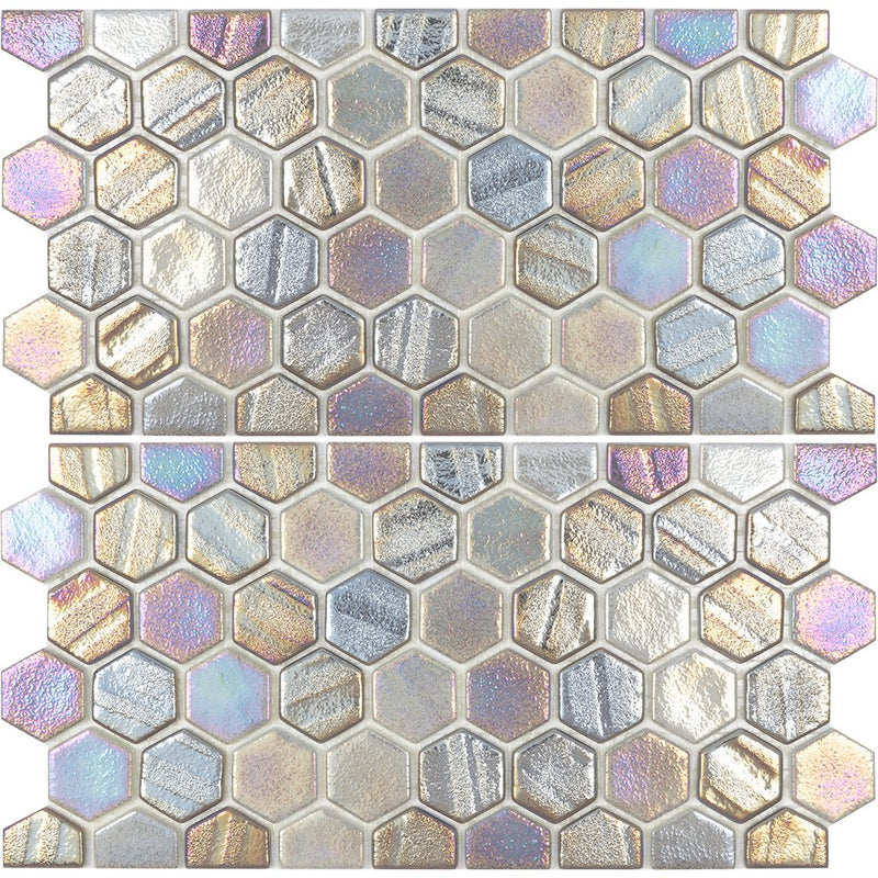 Aquatica Gray 1" Hexagon Waterline Trim Glass Mosaic Tile 12"x11.5" - Illusions Collection