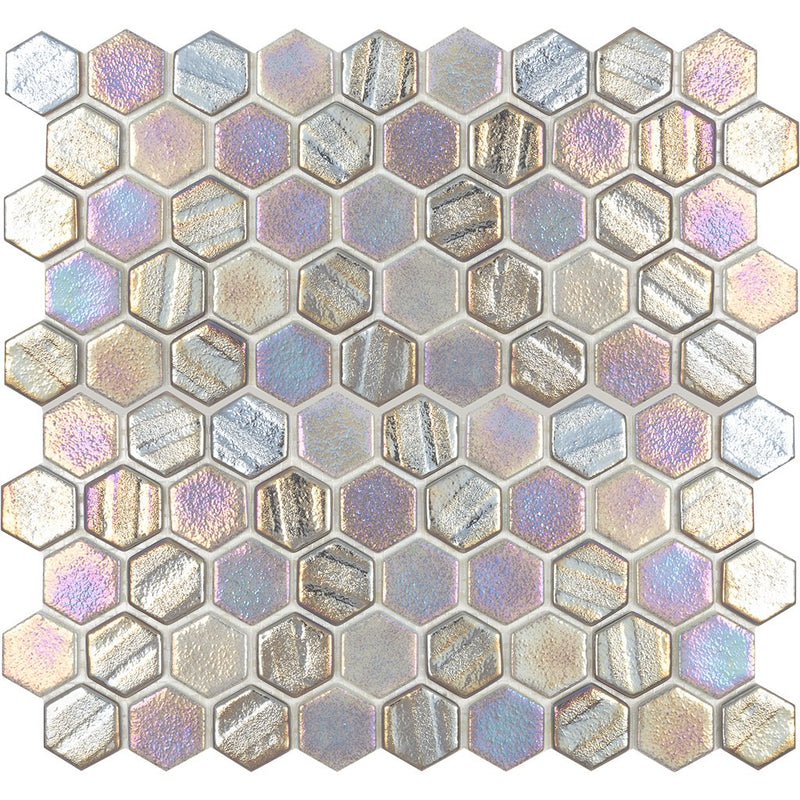 Aquatica Gray Hexagon Glass Mosaic Tile 12"x12" - Illusions Collection