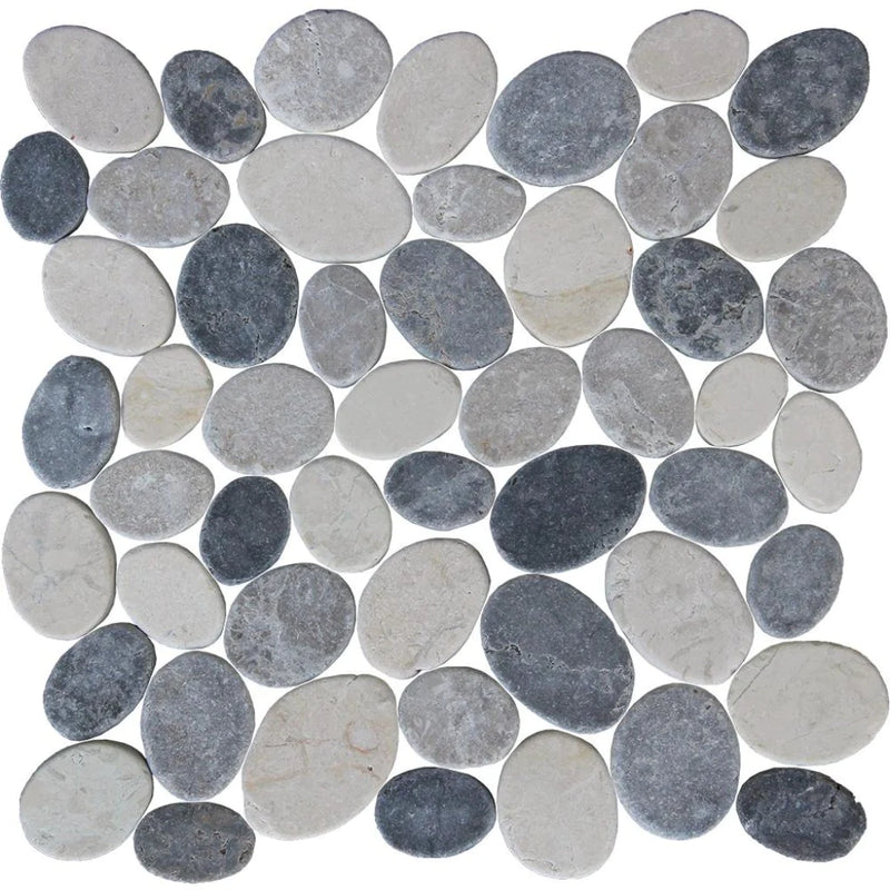 Aquatica Gray/White Coin Pebble Mosaic 11.25"x11.25" - Ocean Stones Coin Collection