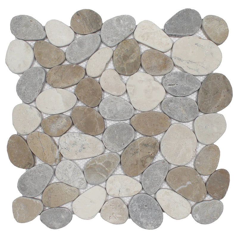 Aquatica Light Gray/Tan/White Coin Pebble Mosaic 11.25"x11.25" - Ocean Stones Coin Collection